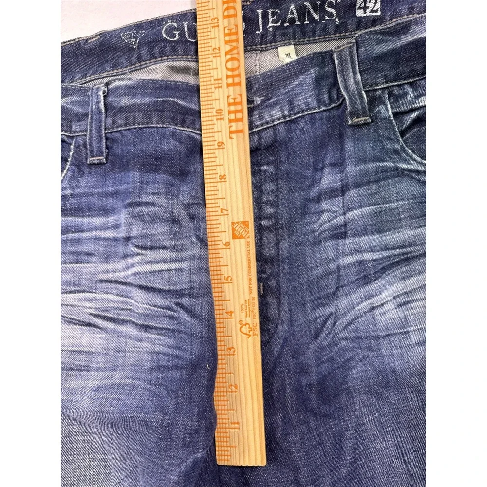 Guess Jeans Rebel  Straight Men 42 Y2K DARK Wash HEAVY WHISKERING